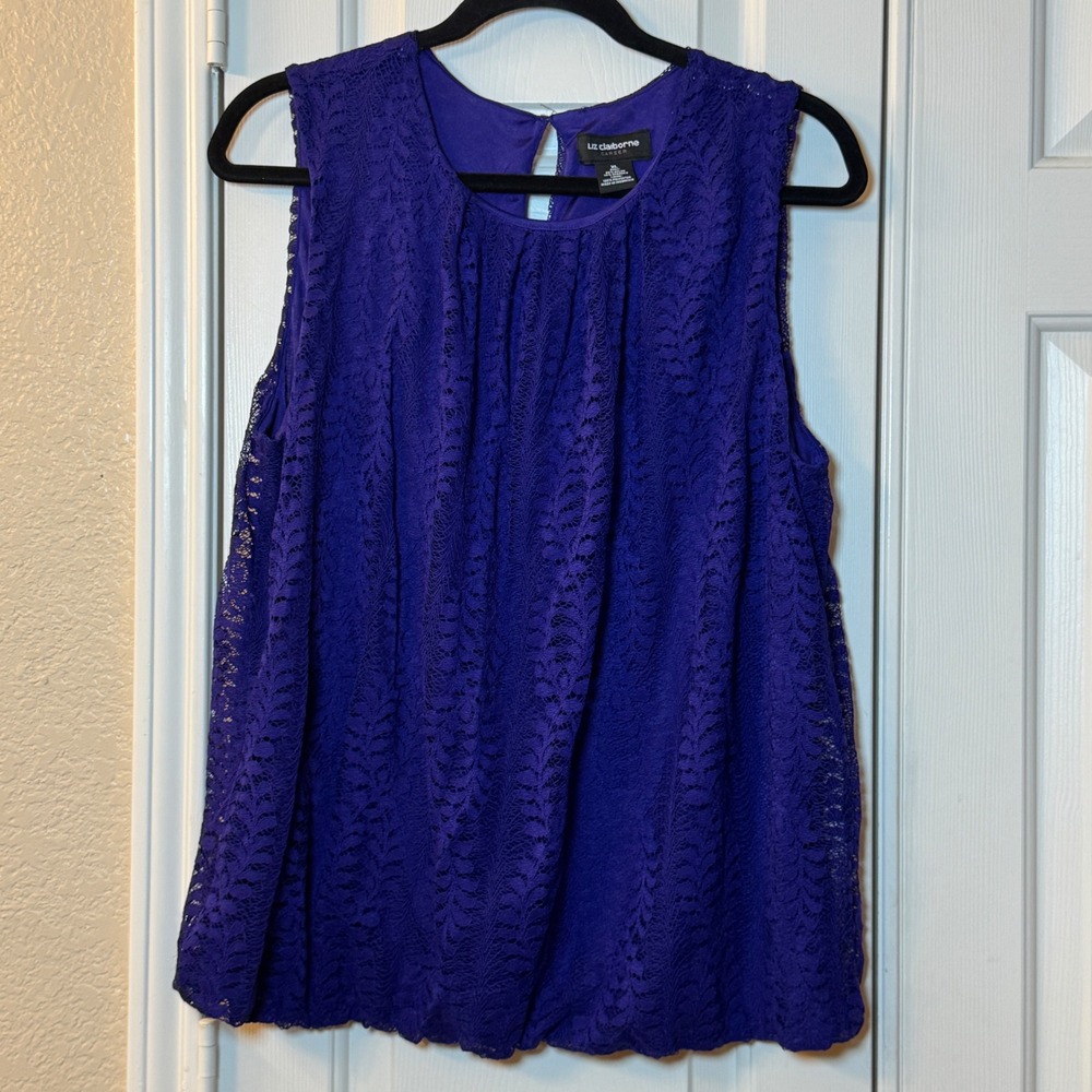 Liz Claiborne Career Womens Royal Purple Bubble Blouse Size XL Sleeveless Top